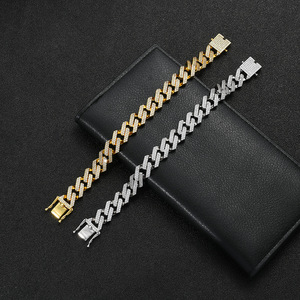 13Mm Tongue Button Head Rhombus Cuban <b>Bracelet</b>, Single Row Full of Zirconium Hip-hop <b>Bracelet</b> Tanjing Fashion Lijing Necklace - Product Image 2