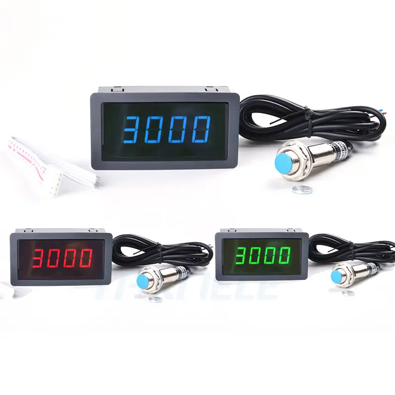 4 Digital LED Red Blue Green Tachometer Gauge RPM Speed Meter+Hall Proximity Switch Sensor NPN 12V Speed Meter Counter Promotion