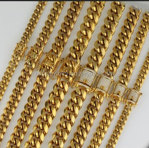 Hip Hop pesado 14k 18k chapado en oro de acero inoxidable cubano enlace cadena collar - Product Image 1
