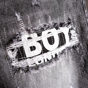 <b>Men</b> <b>Grey</b> <b>Ripped</b> Patched Short <b>Jeans</b> Hip Hop Style <b>Men</b> High Quality Personalized Trendy Casual <b>Jean</b> Shorts - Product Image 5