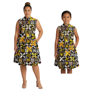 Aloha-Kleid Eltern-Kind-Outfits Maßgeschneidertes Design Samoanische Knopfleisten-Damenbekleidung Polynesische Frauen- und Mädchen-Mutter-Tochter-Midiröcke - Product Image 2