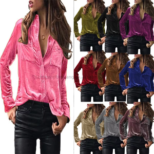 Spring and Autumn Season New Solid Color Long Sleeve Corduroy Women's Shirt <b>Blouse</b> Clothing Fashion - Product Image 1
