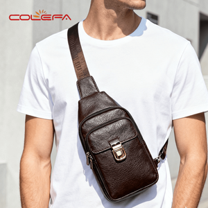 Colefa impermeable antirrobo divertido viaje en motocicleta <span class=keywords><strong>Caballero</strong></span> pecho Rig bolsa cuerpo cruzado marrón PU cuero hombres pecho bolsas - Product Image 1