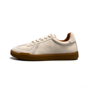 Zapatos Casuales de Cuero Blanco para Hombre, Cuero Genuino con Costuras Decorativas, Forro de Malla Transpirable, Tendencia de Moda Urbana - Product Image 1