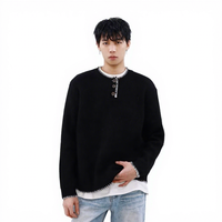 Fabricant OEM, logo personnalisé, pull décontracté pour homme, motif jacquard, tricot, pull à boutons basique d'automne, pull en tricot pour homme