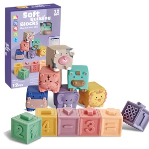 卡通软硅胶动物数码积木套装婴儿沐浴玩具出牙教育挤压堆叠数字立方体玩具