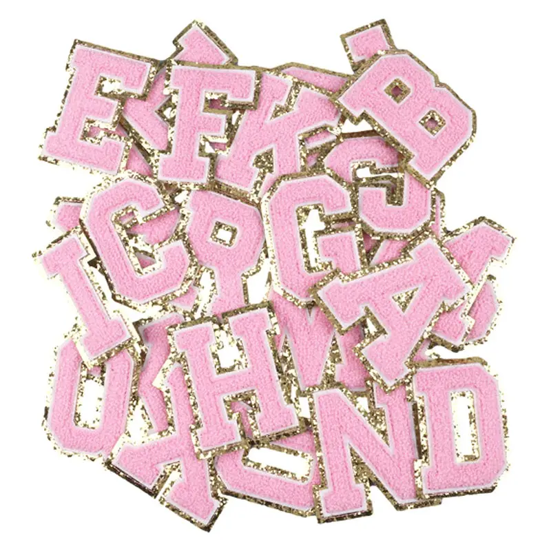 Custom Chenille Letter Glitter Patch 5.1/5.7/6.35/7cm Embroidery Glitter Letter Patches For Clothing