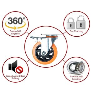 4/5/6/8 Zoll Polyurethan Industrierollen, Schwerlast-Schwenkrollen, rote <span class=keywords><strong>PU</strong></span>-Rollen - Product Image 6