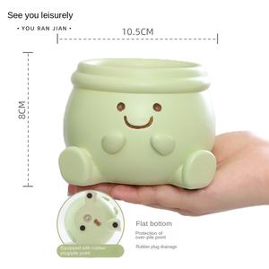 Ornement en résine de plante verte souriante de dessin animé mignon, matériau numérique émaillé, pot de fleurs charnu, cadeau créatif pour la maison, le jardin et le paysage - Product Image 4