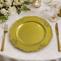 Woju Klassische 13-Zoll Goldene Kunststoff-Platzteller mit Verziertem Perlenrand für Hochzeiten, Hotel-Bankette und Tischdekoration