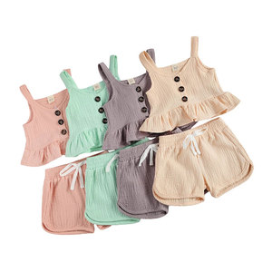 Vêtements d'été personnalisés pour bébés, ensembles en lin et coton pour fillettes, chemises à volants + shorts, tenue pour fille - Product Image 1