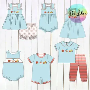 Children Christmas item outfits baby kids embroidered girls light blue soft cotton lace clothing dresses boy and girl sets