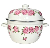 Grande cocotte vapeur classique écologique en émail avec couvercle en émail, résistante à la chaleur, facile à nettoyer, ustensile de cuisine multifonctionnel et de rangement