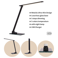 Lampe de bureau LED, lampe de lecture, à intensité variable, pliable, ultra-fine, en métal, 5 températures de couleur, port de charge USB, veilleuse, bureau, étude