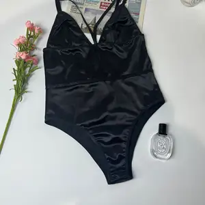 Hot Selling Sexy Satin Women's Deep V Ladies Top Sleeveless Backless Bodysuit