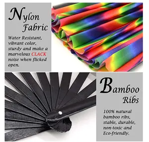 Grande Rave Ventilador de Mão Dobrável para As Mulheres/Homens, chinês/Japonês com Bambu e Nylon-Pano Fã À Mão, para o Desempenho, Decorações