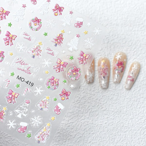 2025 offre spéciale nouveau rose noël flocons <span class=keywords><strong>de</strong></span> neige arcs cloches arbre Nail Art autocollant auto-adhésif Nail Art décalcomanies breloques pour ongles - Product Image 3