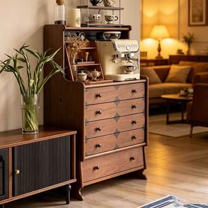 Cómoda Alta Multifuncional de Madera Maciza de Primera Calidad, con Compartimento Abierto, 6 Cajones, Gran Capacidad de Almacenamiento, Estilo Vintage Marrón, Aparador Retro para Cafetería - Product Image 2