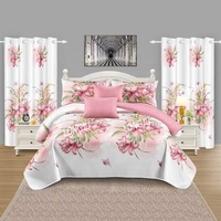 Ensemble de literie à motifs floraux exquis Ensemble de draps de luxe 8 pièces avec rideaux de chambre à coucher Prix abordable