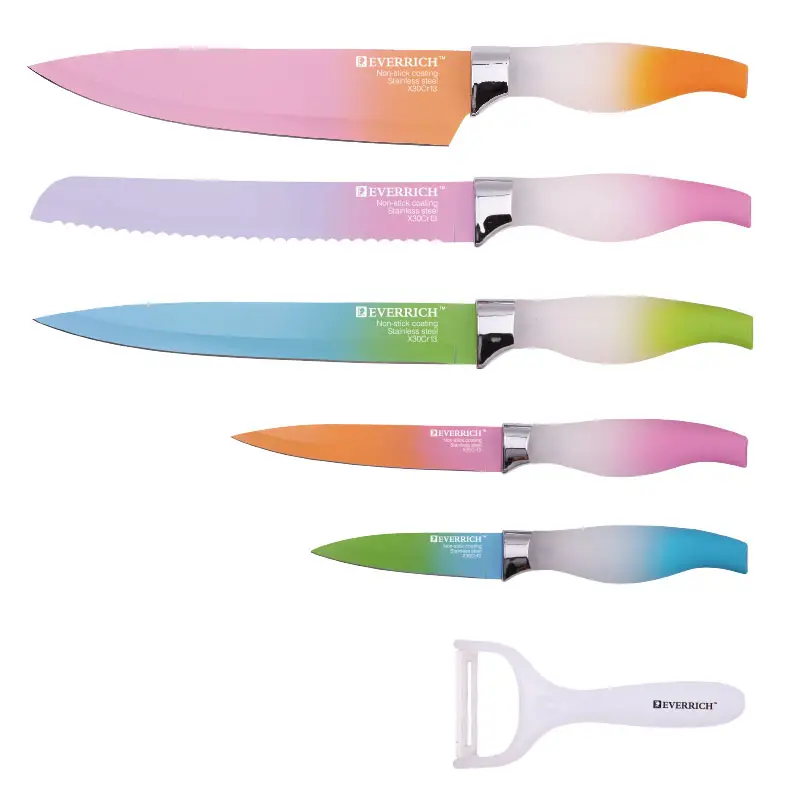 6 Stück Farbcodiertes Küchenmesser-Set rosa Damaszener Küchenmesser
