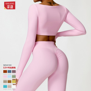 Zechuang Haut de yoga à manches longues pour femme, coupe ajustée, couleur unie, soutien-gorge de sport pour fitness, course à pied, entraînement, vêtements de sport, rose 8518 - Product Image 4