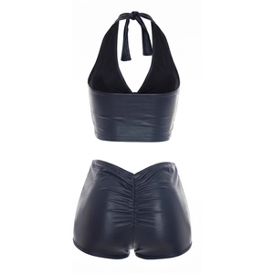 Viviblook Q26ST070 Women Summer <b>Set</b> <b>Sexy</b> Sleeveless Halter Vest Crop Top Skinny Mini Shorts Solid Color Two Piece <b>Set</b> - Product Image 2