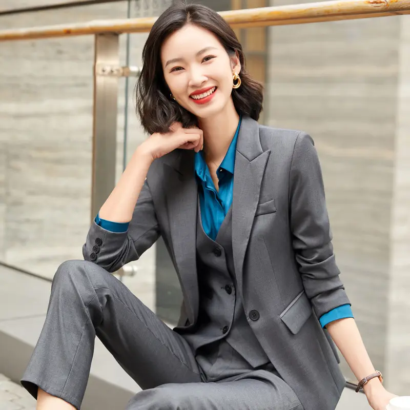 Korean Business Slim Black Lady Office Trouser Suit For Woman
