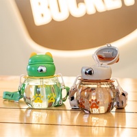 Gourde d'été pour enfants en paille avec sangle, en PC, portable, motif dessin animé, à boire directement, avec bouchon pop-up à un clic pour l'extérieur