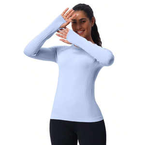 Women's Lightweight Breathable Seamless Gym Athletic Shirts Long Sleeve Workout <b>Tops</b> with Quick Dry & Print Yoga Design - Product Image 2