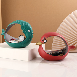 Groothandel Custom Hars Decor Ornament Decoratie Leuke Boze Vogel Vis Grote Mond Snoep Sleutel Container Opbergdoos - Product Image 1