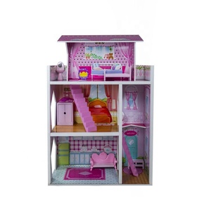 Fabricants de maisons de poupée en bois rose à trois étages pour grands enfants vente à chaud - Product Image 4