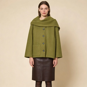 Abrigo de lana para mujer con cuello tipo bufanda, abotonadura sencilla, estilo formal y a la moda. - Product Image 1