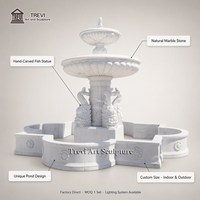 Fontaine de bassin en marbre TREVI avec statue de poisson, style de sculpture unique, pour villa, jardin extérieur, élément aquatique