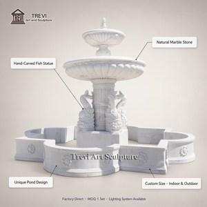 Fuente de Estanque de Mármol TREVI con Estatua de Peces, Estilo de Tallado Único del Fabricante, Decoración Acuática para Jardín Exterior de Villa - Product Image 2