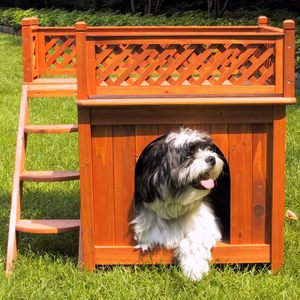 <span class=keywords><strong>Casa</strong></span> Elevada para Perros <span class=keywords><strong>de</strong></span> Madera con Balcón y Escalera para Uso en Exteriores, para Mascotas Pequeñas y Medianas - Product Image 2