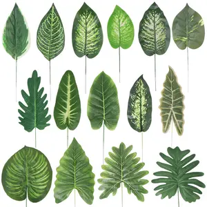 季节丝绸热带树叶人造植物绿叶夏威夷派对丛林海滩装饰丝绸单叶