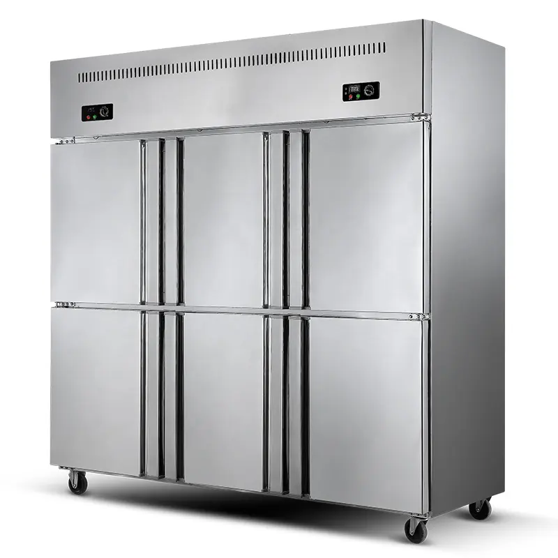 อุปกรณ์ทำความเย็นความจุขนาดใหญ่6ประตูห้องครัวเชิงพาณิชย์ตู้แช่แข็งแบบตั้งตรงตู้เย็น