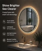 Miroir intelligent LED à écran tactile pour salle de bain avec éclairage anti-buée à intensité variable et horloge numérique