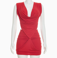 Viviblook Y25DS557 Robe d'été pour femmes, nouvelle robe mini sans manches plissée à décolleté profond en V, couleur unie, sexy