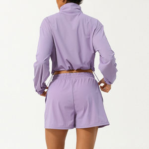 ملابس رياضية للنساء فضفاضة 2 ، تناسب الأكمام بسحاب أعلى مع سحاب ، سترة جري وشورت من علامة خاصة - Product Image 4