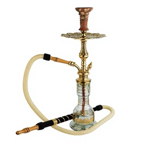 Authentic Khalil Maamoon Shika Tryon Egyptian Brass Shisha Pipe – 36 cm Mirror-Polished Hookah Set with Cairo Bell Base - Product Image 1
