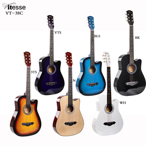 Cina OEM Factory 38 "nero blu bianco spalla mancante tiglio a buon mercato principiante Mini <span class=keywords><strong>giocattolo</strong></span> <span class=keywords><strong>chitarra</strong></span> acustica con alta lucentezza finito - Product Image 2