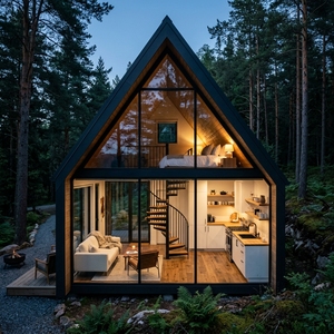 Casa Prefabbricata Triangolare Moderna con Facciata in Vetro, Cabina Modulare per Progetti in Foreste, Campeggi e Rifugi Naturali - Product Image 4