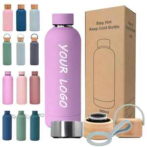 Bouteille d'eau isotherme sous vide en acier inoxydable 304 à double paroi de 500 ml, avec logo personnalisé, couvercle à poignée, anti-fuite, sans BPA, 6-12 - Product Image 1