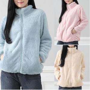 Herbst <span class=keywords><strong>Winter</strong></span> Damen Doppelseitiger Samt Stehkragen Revers Damen Warme Wattierte und Verdickte Paarjacke mit Reißverschluss Casual - Product Image 6