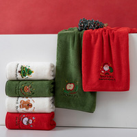 Serviettes en polaire corail de Noël très vendues, motif festif mignon brodé, serviette absorbante pour les mains, cadeau souvenir de Noël pour les invités