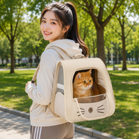Sac à dos de transport transparent pour animaux de compagnie (jusqu'à 8 kg) avec fenêtre, design oreilles de chat, maille respirante, double bandoulière et poignée de transport manuelle