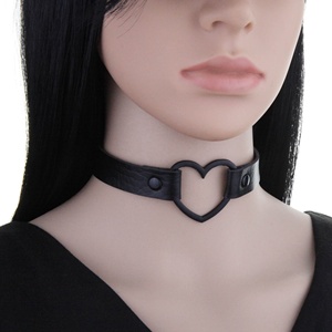 Collana <span class=keywords><strong>Girocollo</strong></span> a Cuore in Pelle Nera Stile Punk Goth - Product Image 6