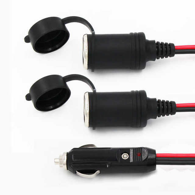 2 in 1 Cigarette Lighter Male to Female Extension Cable with Dual Socket Splitter Power Cord for Car Truck RV Boat DC 12V