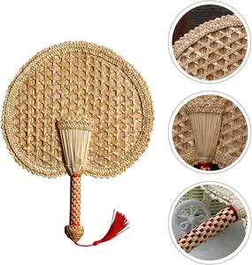 Hand-Woven Woven Straw Hand Fan Old Summer Natural Environmentally Friendly Hand-Woven Fan Decorative Round Fan